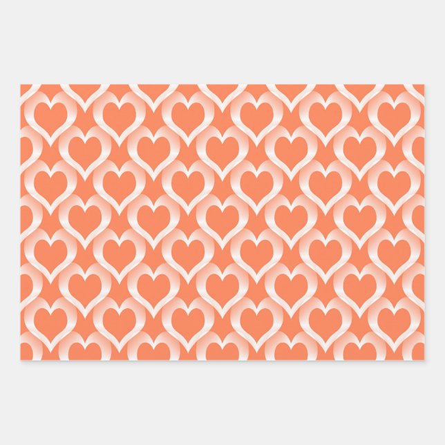 Coral White Hearts Pattern Wrapping Paper Sheet (Front)