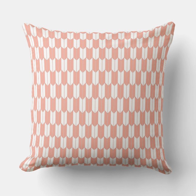 Coral & White Japanese Yagasuri Throw Pillow (Front)
