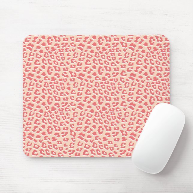 Coral White Leopard Print  Mouse Pad (With Mouse)