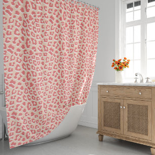 Coral White Leopard Print Shower Curtain