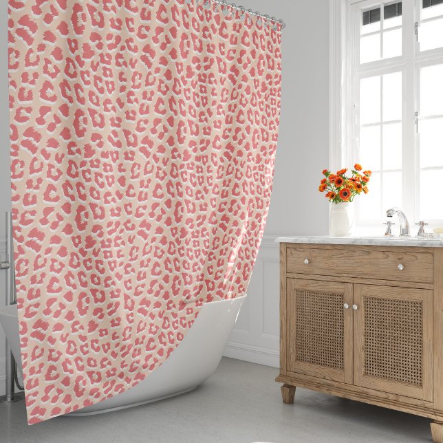 Coral White Leopard Print  Shower Curtain (Coral Apricot Leopard Print Shower Curtain by Looly Elzayat
)