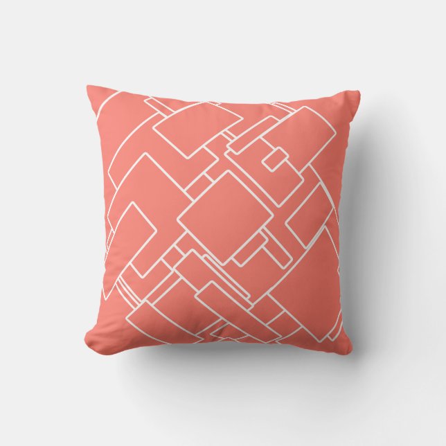Coral & White Modern Abstract Geometric Pattern Cushion (Front)