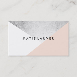 Coral white modern faux silver foil colour block business card