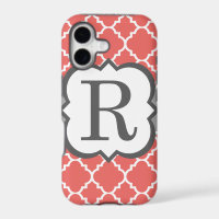 Coral White Monogram Letter R Quatrefoil