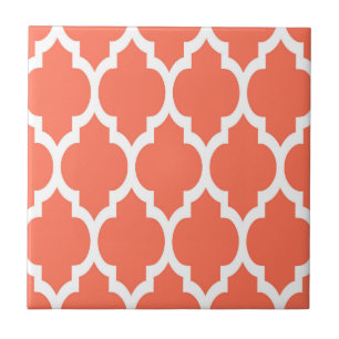 Coral White Moroccan Quatrefoil Pattern #4 Tile