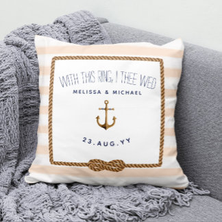 Coral & White Nautical Infinity Knot Ring Bearer Cushion