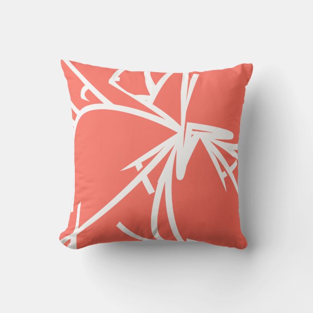 Coral & White Organic Abstract Design Cushion (Front)