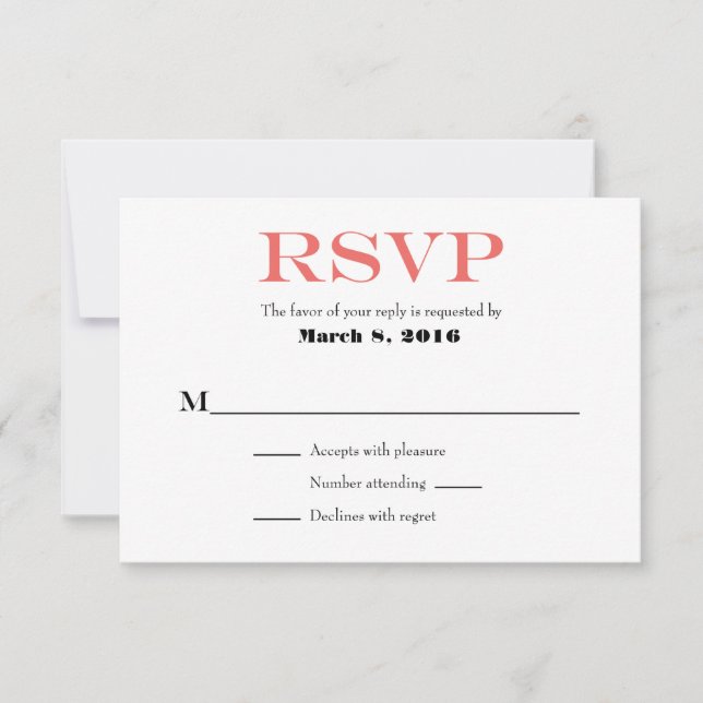 Coral White Plain Simple Wedding RSVP Cards (Front)
