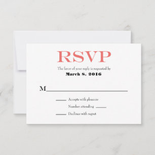 Coral White Plain Simple Wedding RSVP Cards