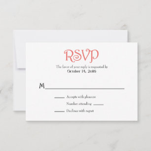 Coral White Plain Simple Wedding RSVP Cards