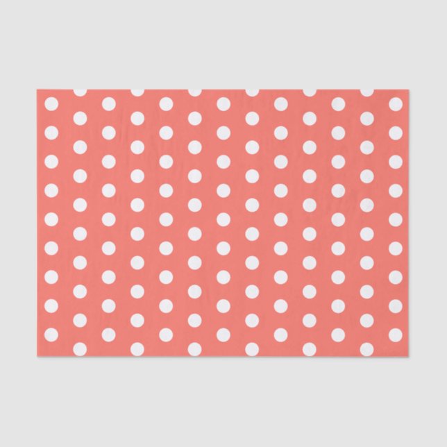 Coral White Polka Dots Tissue Paper (Front)