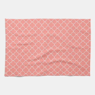Coral White Quatrefoil Kitchen Cloth Towel