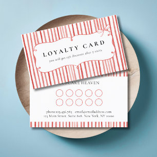 Coral White Stripe Vintage Bow Loyalty Cards