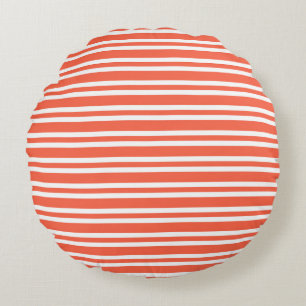 Coral White Stripes Seamless Pattern Round Cushion