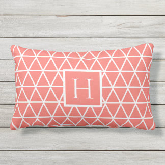 Coral white triangle pattern monogram outdoor lumbar cushion