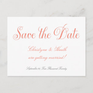 Coral & White Wedding Elegant Save Date Postcard
