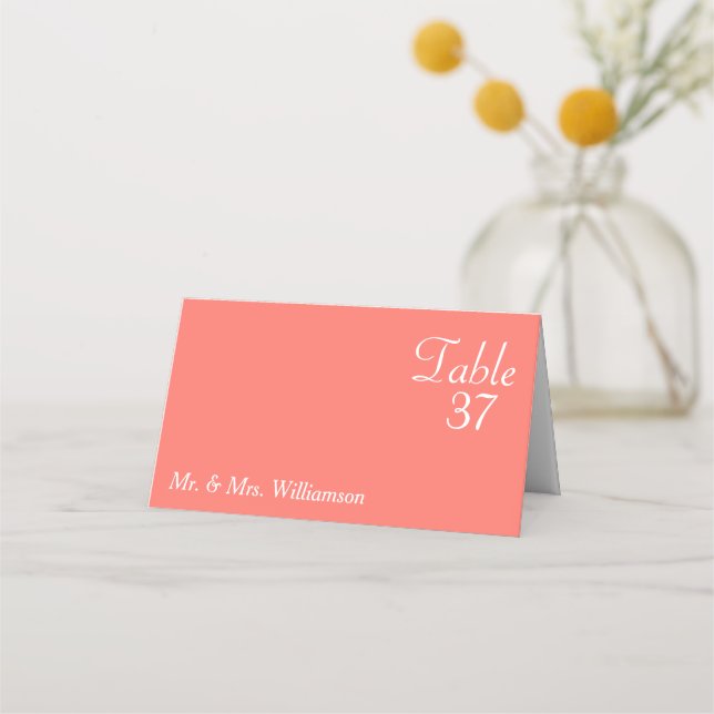 Coral White Wedding  Place Card (Front)