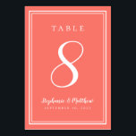 Coral & White Wedding Simple Modern Chic Table Number<br><div class="desc">A template for any number this simple, minimalist and elegant Wedding Table Number design features a contemporary design with a double frame border in crisp white on a CORAL background. Chic design provides timeless yet modern sophistication. Personalise wedding table design with your name, wedding date and table number in trendy...</div>