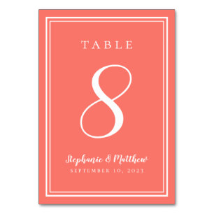 Coral & White Wedding Simple Modern Chic Table Number