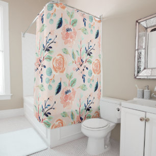 Coral Wildflowers with Blue Accents Shower Curtain