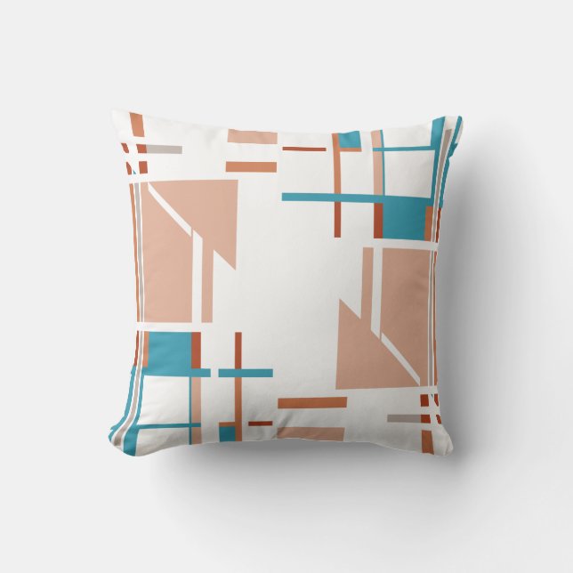 Coral with Aqua Rust Perpendicular Design on White Cushion (Front)