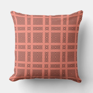 Coral with black geometric pattern cushion
