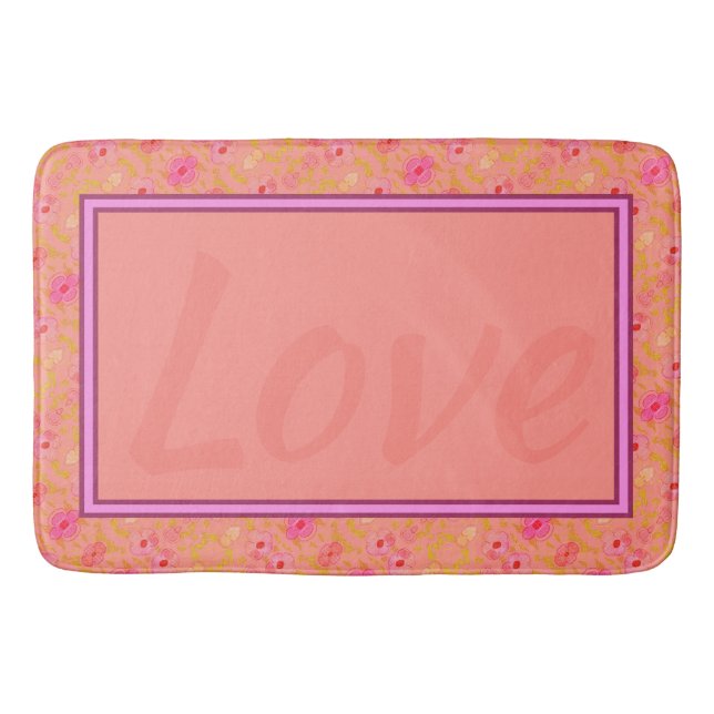 Coral With Flowered Design Bath Mat (Front)