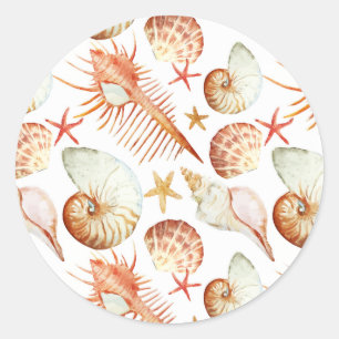 Coral With Shells And Crabs Pattern Classic Round Sticker