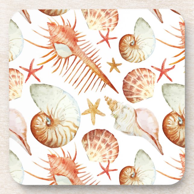 Coral With Shells And Crabs Pattern Coaster (Front)