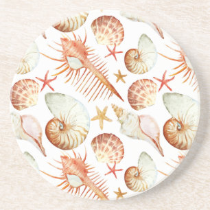 Coral With Shells And Crabs Pattern Coaster