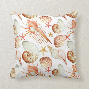 Coral With Shells And Crabs Pattern Cushion