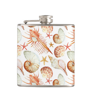 Coral With Shells And Crabs Pattern Hip Flask