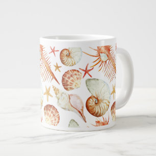Coral With Shells And Crabs Pattern Large Coffee Mug