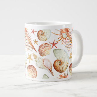 Coral With Shells And Crabs Pattern Large Coffee Mug