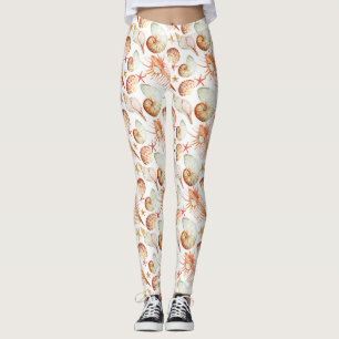 Coral With Shells And Crabs Pattern Leggings