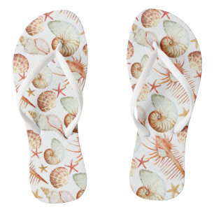 Coral With Shells And Crabs Pattern Thongs