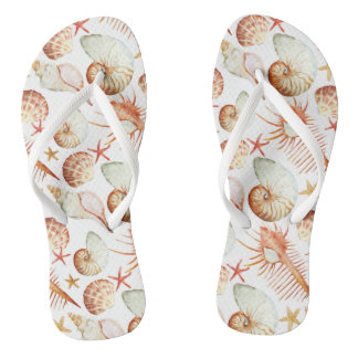Coral With Shells And Crabs Pattern Thongs
