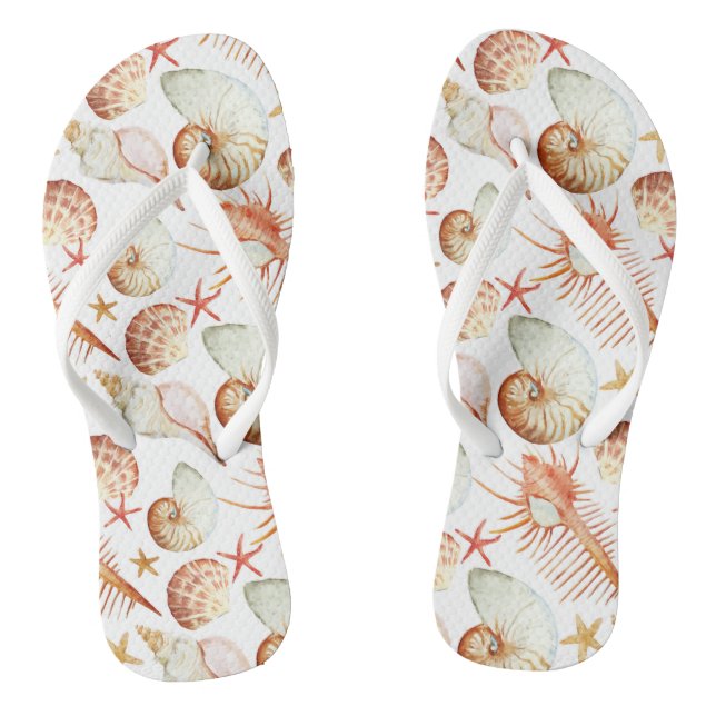 Coral With Shells And Crabs Pattern Thongs (Footbed)