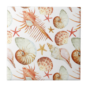 Coral With Shells And Crabs Pattern Tile