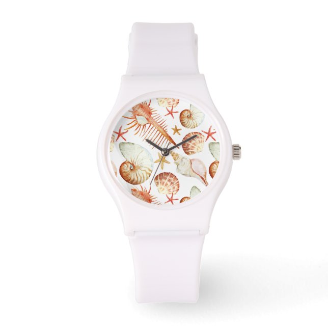 Coral With Shells And Crabs Pattern Watch (Front)
