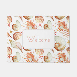 Coral With Shells & Crabs Pattern   Add Your Text Doormat