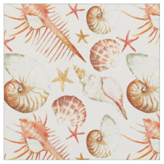 Coral With Shells & Crabs Pattern | Monogram Fabric
