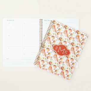 Coral With Shells & Crabs Pattern Monogram Planner