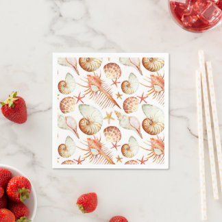 Coral With Shells & Crabs Pattern Napkin