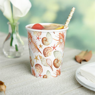 Coral With Shells & Crabs Pattern Paper Cups