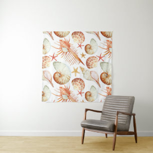 Coral With Shells & Crabs Pattern Tapestry