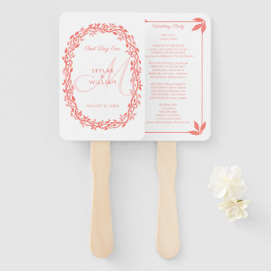 Coral Woodsy Wedding Monogram Best Day Ever Hand Fan