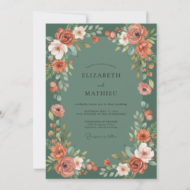 Coral Wreath Vine Wedding Invitation (Front)