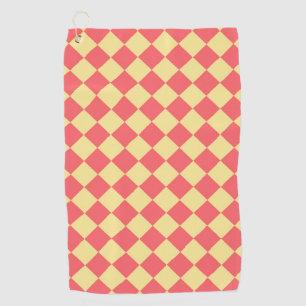 Coral Yellow Chequered Diamond Pattern Golf Towel