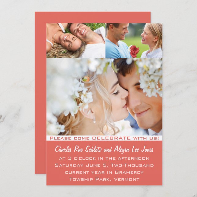 Coral Your Photo Wedding Invitations (Front/Back)